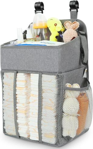 Maliton تغيير الجدول حفاضات منظم - معلقة الطفل حفاضات المكدس الحضانة منظم Cribs Playard Baby Essentials - عقد 52+ حفاضات - 18.5 "× 10.5" × 8 "(رمادي) in Kuwait