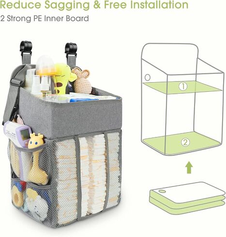 Maliton تغيير الجدول حفاضات منظم - معلقة الطفل حفاضات المكدس الحضانة منظم Cribs Playard Baby Essentials - عقد 52+ حفاضات - 18.5 "× 10.5" × 8 "(رمادي) in Kuwait