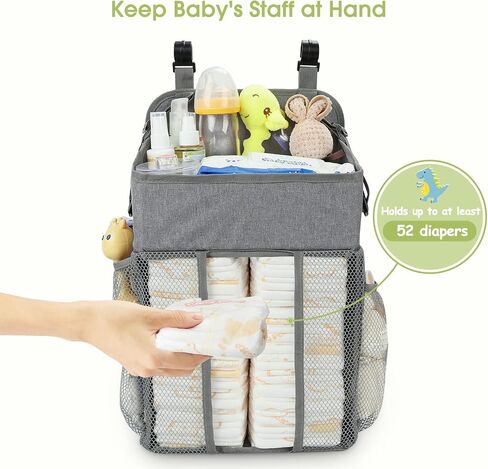 Maliton تغيير الجدول حفاضات منظم - معلقة الطفل حفاضات المكدس الحضانة منظم Cribs Playard Baby Essentials - عقد 52+ حفاضات - 18.5 "× 10.5" × 8 "(رمادي) in Kuwait