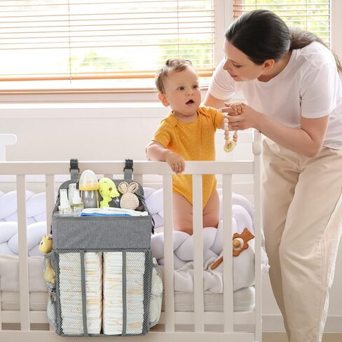 Maliton تغيير الجدول حفاضات منظم - معلقة الطفل حفاضات المكدس الحضانة منظم Cribs Playard Baby Essentials - عقد 52+ حفاضات - 18.5 "× 10.5" × 8 "(رمادي) in Kuwait