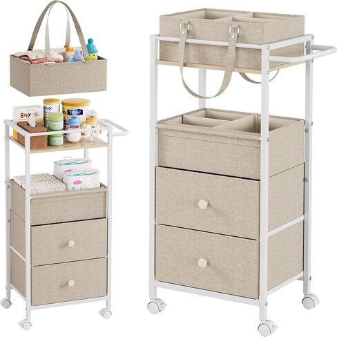 عربة منظم CADDY CADDY Baby مع أدراج - عربة تخزين 3in1 مع عجلات ، وعلبة حفاضات قابلة للإزالة ، مقسمات قابلة للفصل - للسرقة ، غرفة النوم ، منظم الفن والحرف (قبالة أبيض) in Kuwait