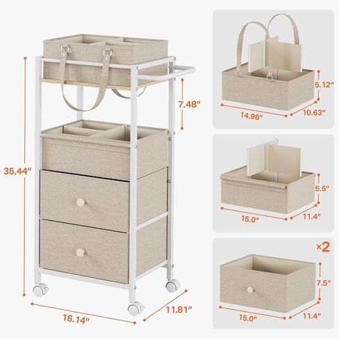 عربة منظم CADDY CADDY Baby مع أدراج - عربة تخزين 3in1 مع عجلات ، وعلبة حفاضات قابلة للإزالة ، مقسمات قابلة للفصل - للسرقة ، غرفة النوم ، منظم الفن والحرف (قبالة أبيض) in Kuwait