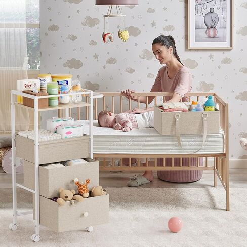 عربة منظم CADDY CADDY Baby مع أدراج - عربة تخزين 3in1 مع عجلات ، وعلبة حفاضات قابلة للإزالة ، مقسمات قابلة للفصل - للسرقة ، غرفة النوم ، منظم الفن والحرف (قبالة أبيض) in Kuwait