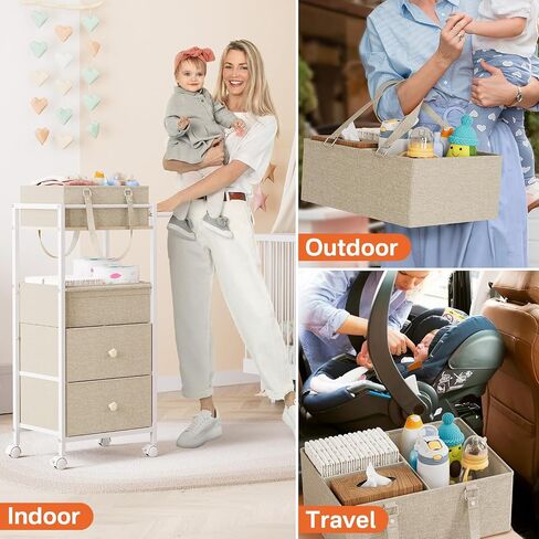 عربة منظم CADDY CADDY Baby مع أدراج - عربة تخزين 3in1 مع عجلات ، وعلبة حفاضات قابلة للإزالة ، مقسمات قابلة للفصل - للسرقة ، غرفة النوم ، منظم الفن والحرف (قبالة أبيض) in Kuwait
