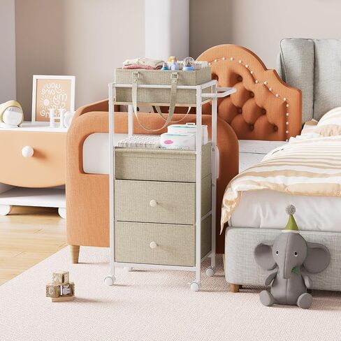 عربة منظم CADDY CADDY Baby مع أدراج - عربة تخزين 3in1 مع عجلات ، وعلبة حفاضات قابلة للإزالة ، مقسمات قابلة للفصل - للسرقة ، غرفة النوم ، منظم الفن والحرف (قبالة أبيض) in Kuwait