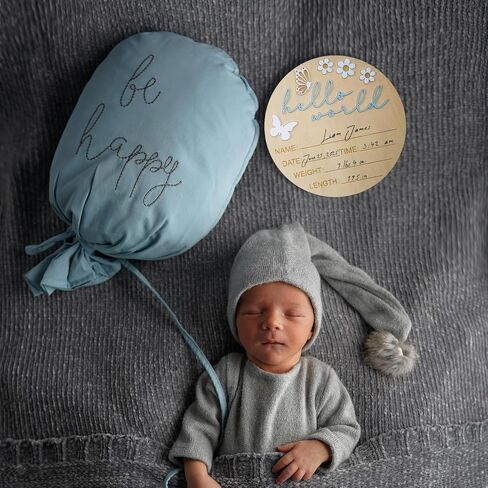 Hello World Newborn Sign - 5.9 "علامة إعلان خشبية مستديرة مع بالون الهواء الساخن ثلاثي الأبعاد ، والغيوم والنجوم - التذوق هدية الولادة لليوم الأول للطفل أو المستشفى أو الدش أو الحضانة (الأزرق) in Kuwait