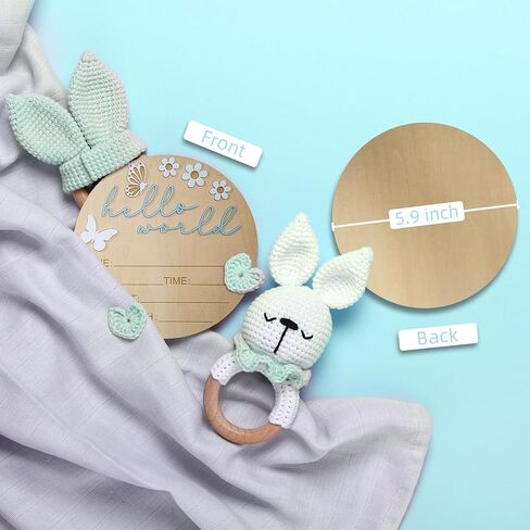 Hello World Newborn Sign - 5.9 "علامة إعلان خشبية مستديرة مع بالون الهواء الساخن ثلاثي الأبعاد ، والغيوم والنجوم - التذوق هدية الولادة لليوم الأول للطفل أو المستشفى أو الدش أو الحضانة (الأزرق) in Kuwait