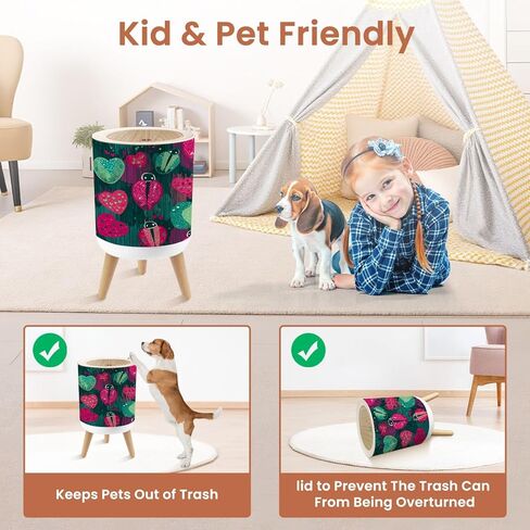 حمام سلة المهملات مع غطاء Lidbird Hearts Kids For Modern Decory Decory Darbage Bin Waste Basket for Kitchen Office Bedroom Digoration Diaper Pail 1.8 Gallon in Kuwait