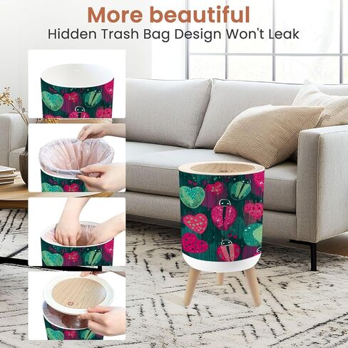 حمام سلة المهملات مع غطاء Lidbird Hearts Kids For Modern Decory Decory Darbage Bin Waste Basket for Kitchen Office Bedroom Digoration Diaper Pail 1.8 Gallon in Kuwait