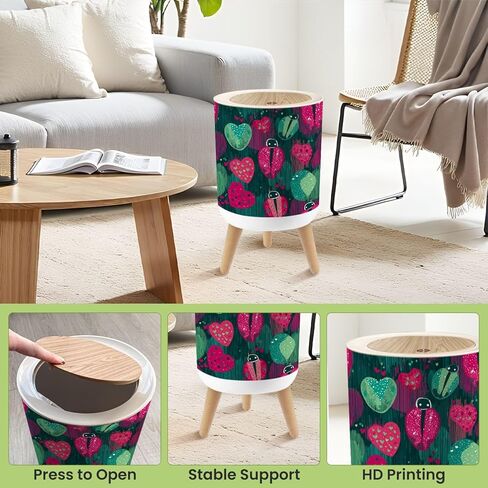 حمام سلة المهملات مع غطاء Lidbird Hearts Kids For Modern Decory Decory Darbage Bin Waste Basket for Kitchen Office Bedroom Digoration Diaper Pail 1.8 Gallon in Kuwait