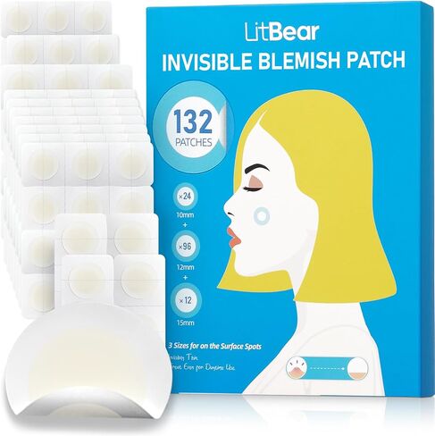 رقع البثور من ليتبير، غطاء بقعة غير مرئي، رقع حب الشباب الغروانية المائية للوجه مع حافة خارجية أرق، رقعة ماصة لحب الشباب بحمض الساليسيليك للرؤوس البيضاء وحب الشباب الكيسي، 3 أحجام 66 قطعة in Kuwait