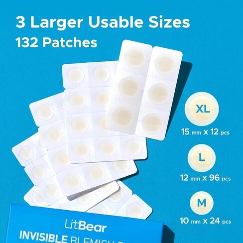 رقع البثور من ليتبير، غطاء بقعة غير مرئي، رقع حب الشباب الغروانية المائية للوجه مع حافة خارجية أرق، رقعة ماصة لحب الشباب بحمض الساليسيليك للرؤوس البيضاء وحب الشباب الكيسي، 3 أحجام 66 قطعة in Kuwait