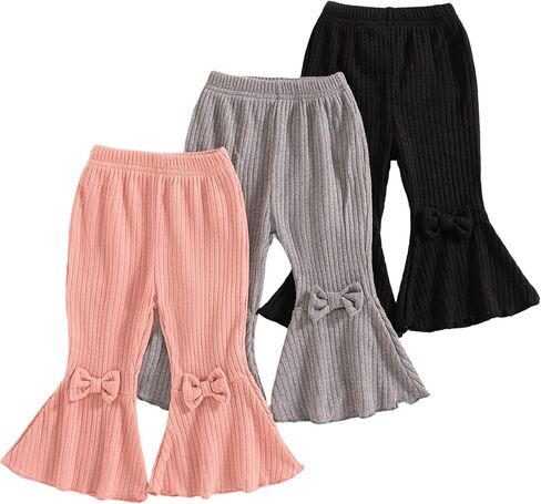 Mioglrie Baby Girl Pants Toddler Leggings 3 Pack Flare Newborn Baby Pants 3 6 9 12 18 24 Months Bell Bottoms for Girls in Kuwait