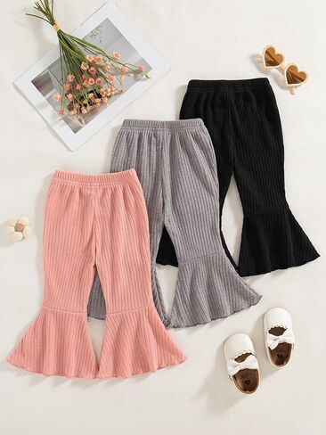 Mioglrie Baby Girl Pants Toddler Leggings 3 Pack Flare Newborn Baby Pants 3 6 9 12 18 24 Months Bell Bottoms for Girls in Kuwait