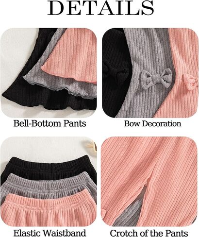 Mioglrie Baby Girl Pants Toddler Leggings 3 Pack Flare Newborn Baby Pants 3 6 9 12 18 24 Months Bell Bottoms for Girls in Kuwait