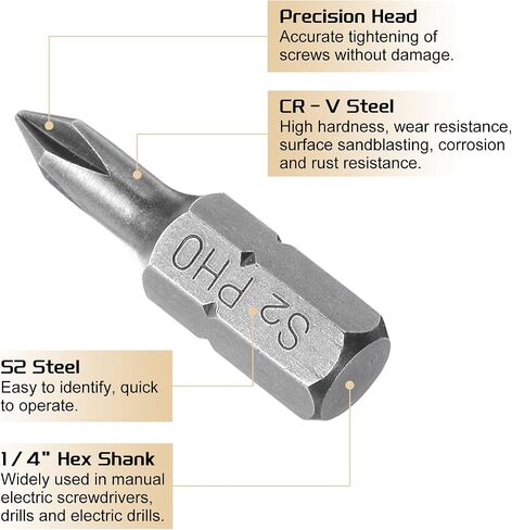 Harfington 2pcs Villips screwdriver bits 1/4 "Hex Shank PH3 Magnetic Head 1" Length S2 Steel Cross-Head Bits for Repair in Saudi Arabia