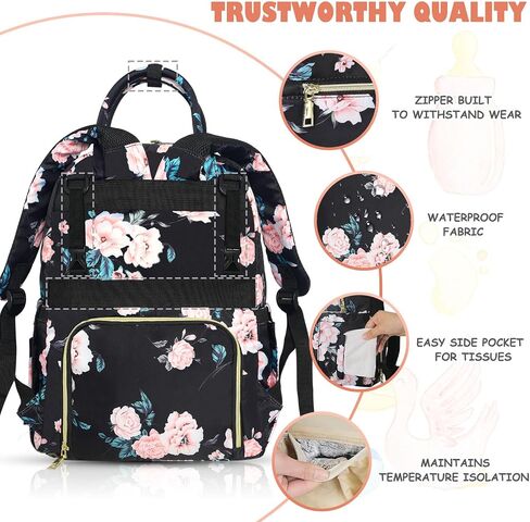 Tenot Diaper Bag Backpack, Baby Diaper Bag with Changing Pad Black | Large Capacity, Waterproof, Baby Bags for Mom, Dad, Travel Baby Diaper Backpack with Pacifier Case, Baby Girl Boy in Saudi Arabia