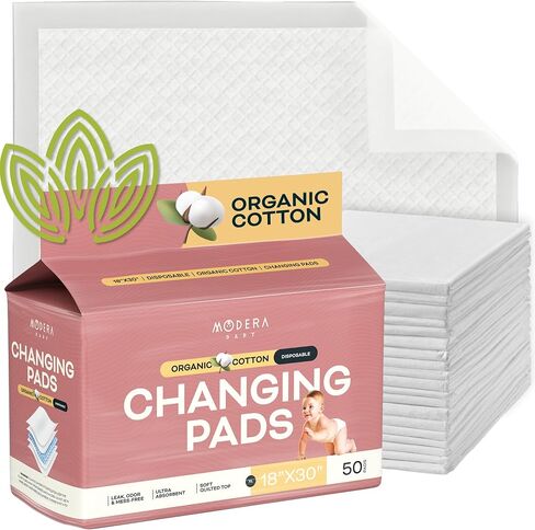 Organic Cotton Disposable Changing Pad Liners | XL-Large (30x18) Hypoallergenic Super Soft Ultra Absorbent & Waterproof Quilted Underpads for Baby Diaper Table & Travel, Leak Proof, Mess Free, 50-Pack in Saudi Arabia