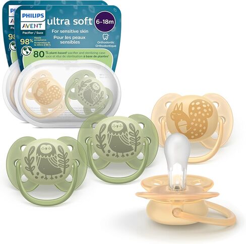 Philips Avent Ultra Soft Packifiers-تصميم تقويم الأسنان ، للأطفال من 6 إلى 18 شهرًا ، درع مرن ، حلمة متماثلة من السيليكون ، خالية من BPA ، 2 حالة تعقيم ، 4 حزمة ، SCF091/51 in Saudi Arabia