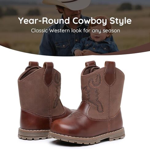 Apakowa Baby & Toddler Cowboy Boots for Boys Girls Infant Baby Cowboy Cowgirl Western Boots Round Toe All Seasons 6-36 Months (Infant/Toddler) in Saudi Arabia