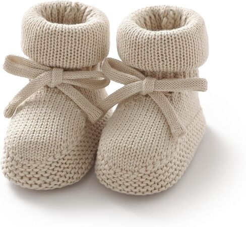Hadetoto Newborn Baby Booties Cotton Knit Shoes Soft Cozy First Wakers Warm Booties for Toddler Infant Girl Boy in Kuwait