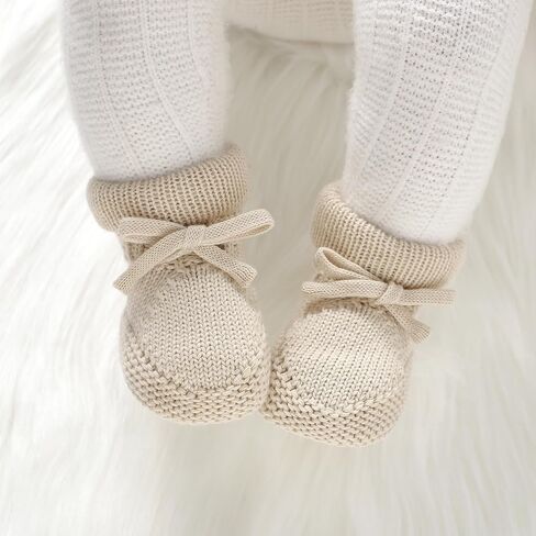 Hadetoto Newborn Baby Booties Cotton Knit Shoes Soft Cozy First Wakers Warm Booties for Toddler Infant Girl Boy in Kuwait