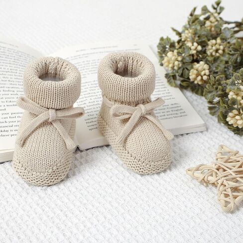 Hadetoto Newborn Baby Booties Cotton Knit Shoes Soft Cozy First Wakers Warm Booties for Toddler Infant Girl Boy in Kuwait