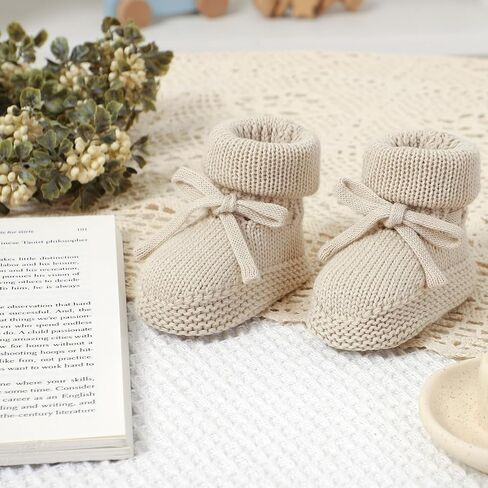 Hadetoto Newborn Baby Booties Cotton Knit Shoes Soft Cozy First Wakers Warm Booties for Toddler Infant Girl Boy in Kuwait