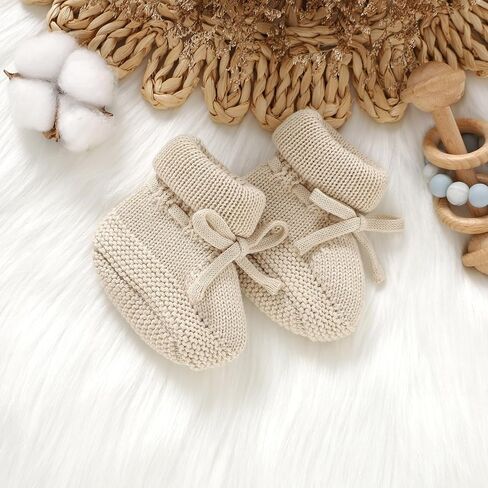Hadetoto Newborn Baby Booties Cotton Knit Shoes Soft Cozy First Wakers Warm Booties for Toddler Infant Girl Boy in Kuwait
