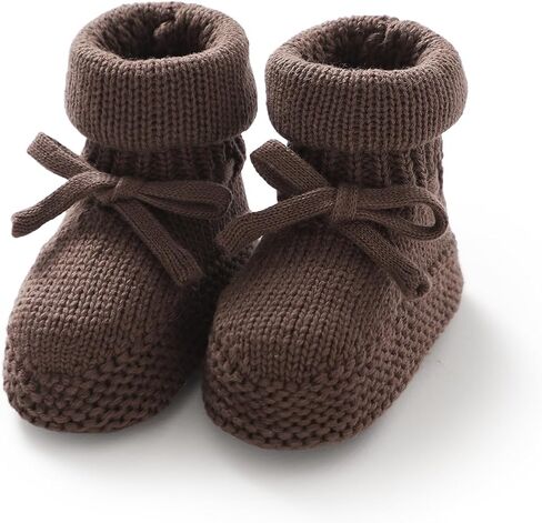 Hadetoto Newborn Baby Booties Cotton Knit Shoes Soft Cozy First Wakers Warm Booties for Toddler Infant Girl Boy in Kuwait