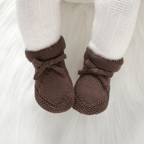 Hadetoto Newborn Baby Booties Cotton Knit Shoes Soft Cozy First Wakers Warm Booties for Toddler Infant Girl Boy in Kuwait