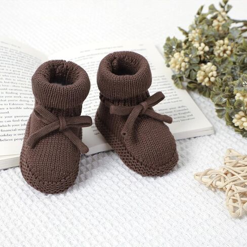 Hadetoto Newborn Baby Booties Cotton Knit Shoes Soft Cozy First Wakers Warm Booties for Toddler Infant Girl Boy in Kuwait