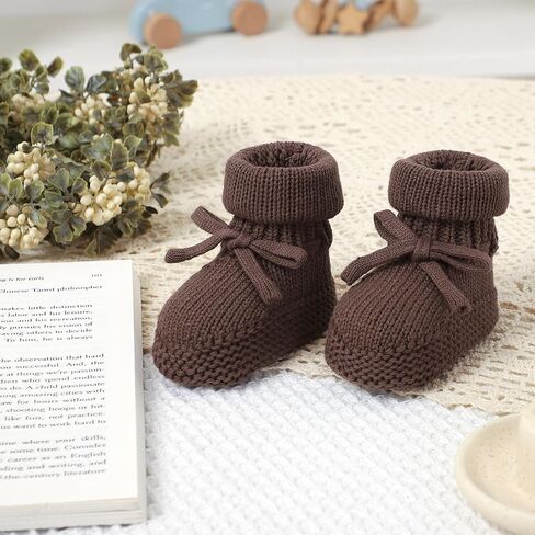 Hadetoto Newborn Baby Booties Cotton Knit Shoes Soft Cozy First Wakers Warm Booties for Toddler Infant Girl Boy in Kuwait