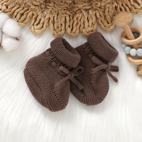 Hadetoto Newborn Baby Booties Cotton Knit Shoes Soft Cozy First Wakers Warm Booties for Toddler Infant Girl Boy in Kuwait