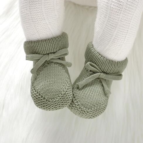 Hadetoto Newborn Baby Booties Cotton Knit Shoes Soft Cozy First Wakers Warm Booties for Toddler Infant Girl Boy in Kuwait