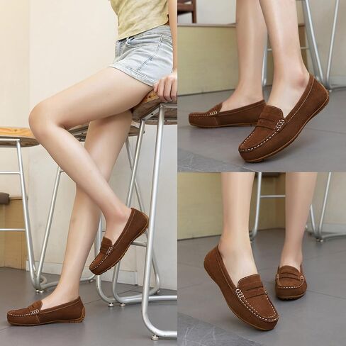 KORDAL Women's Comfortable & Lightweight Suede Leather Penny Loafers Slip-Ons Cute Business Casual Dress Shoes Work Office Flats Everyday Walking Shoes Driving Mocs for Women in Saudi Arabia