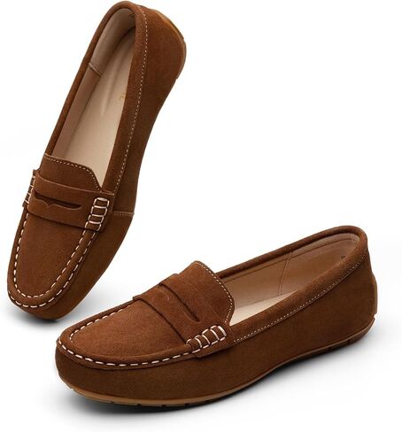KORDAL Women's Comfortable & Lightweight Suede Leather Penny Loafers Slip-Ons Cute Business Casual Dress Shoes Work Office Flats Everyday Walking Shoes Driving Mocs for Women in Saudi Arabia