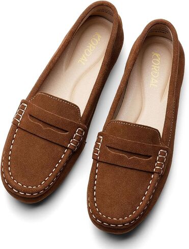 KORDAL Women's Comfortable & Lightweight Suede Leather Penny Loafers Slip-Ons Cute Business Casual Dress Shoes Work Office Flats Everyday Walking Shoes Driving Mocs for Women in Saudi Arabia