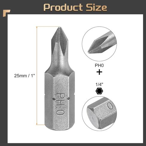 HARFINGTON 2pcs Phillips Screwdriver Bits 1/4" Hex Shank PH0 Magnetic Head 1" Length CR-V Steel Cross-head Drill Bits for Repair Work Electric Screw Driver in Saudi Arabia