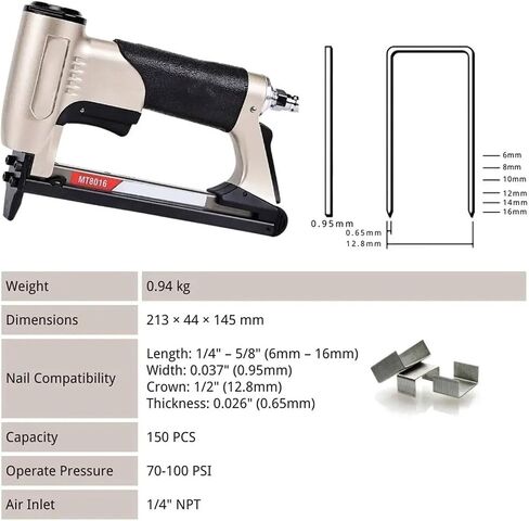 Professional Pneumatic Upholstery Stapler MT8016 Pneumatic Upholstery Stapler 21 Gauge 1/4" to 5/8" Length Fine Wire in Saudi Arabia