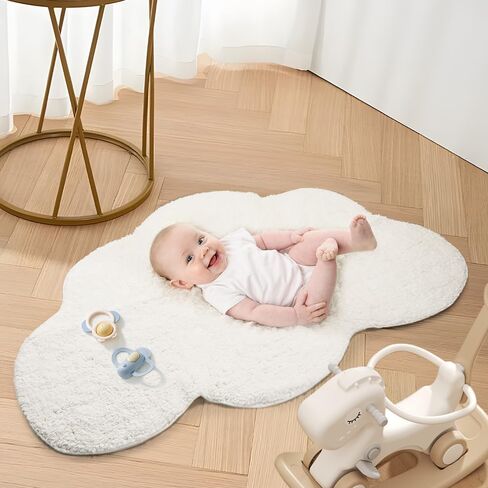 Area Rugs for Kids, Cloud Shape Baby Crawling Carpet, Nursery Room Soft Pure Cotton Luxury Plush Handmade Knitted Decoration Rug 40"×26" in Saudi Arabia