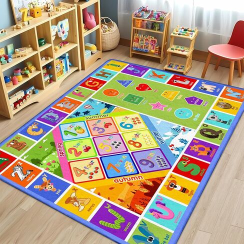 Educational Kids Rug – 3x5 Feet ABC Alphabet with Animals, Numbers, Colors & Seasons Toddler's Playmat – Soft Washable Non-Slip Learning Carpet for Toddlers, Preschool & Classroom in Saudi Arabia