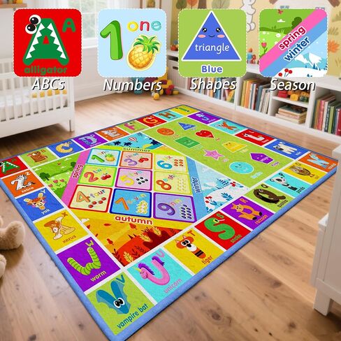 Educational Kids Rug – 3x5 Feet ABC Alphabet with Animals, Numbers, Colors & Seasons Toddler's Playmat – Soft Washable Non-Slip Learning Carpet for Toddlers, Preschool & Classroom in Saudi Arabia