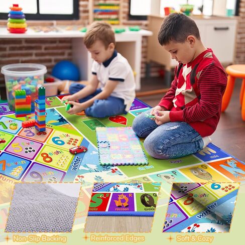 Educational Kids Rug – 3x5 Feet ABC Alphabet with Animals, Numbers, Colors & Seasons Toddler's Playmat – Soft Washable Non-Slip Learning Carpet for Toddlers, Preschool & Classroom in Saudi Arabia