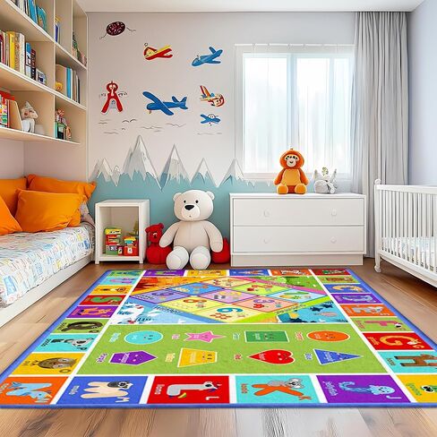 Educational Kids Rug – 3x5 Feet ABC Alphabet with Animals, Numbers, Colors & Seasons Toddler's Playmat – Soft Washable Non-Slip Learning Carpet for Toddlers, Preschool & Classroom in Saudi Arabia