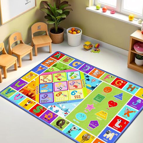 Educational Kids Rug – 3x5 Feet ABC Alphabet with Animals, Numbers, Colors & Seasons Toddler's Playmat – Soft Washable Non-Slip Learning Carpet for Toddlers, Preschool & Classroom in Saudi Arabia