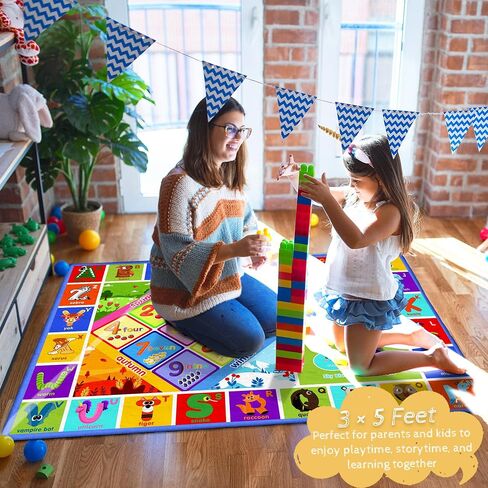 Educational Kids Rug – 3x5 Feet ABC Alphabet with Animals, Numbers, Colors & Seasons Toddler's Playmat – Soft Washable Non-Slip Learning Carpet for Toddlers, Preschool & Classroom in Saudi Arabia
