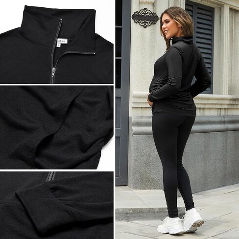 GINKANA Maternity Women's Long Sleeve Shirt Half Zipper Lapel Lightweight Casual Maternity Pullover with Pockets in Saudi Arabia