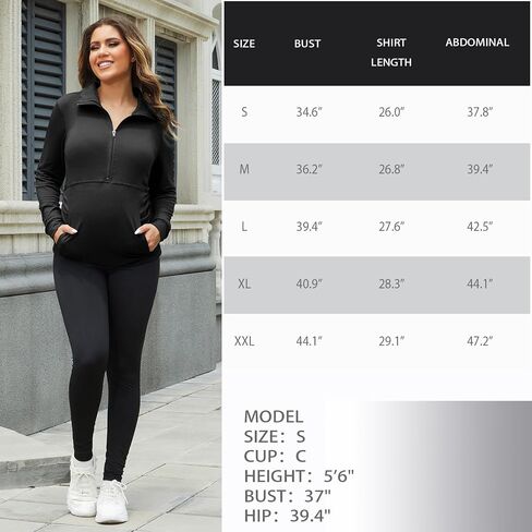 GINKANA Maternity Women's Long Sleeve Shirt Half Zipper Lapel Lightweight Casual Maternity Pullover with Pockets in Saudi Arabia
