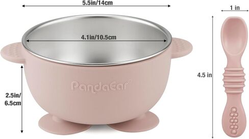 PandaEar 3 Pack Stainless Steel Suction Baby Bowls & 3 Baby Feeding Spoons | Non-Slip Stay Put Bowls & Soft Silicone First Stage Spoons for Toddlers, BPA-Free Baby Led Weaning Set (Linen Brown Grey) in Saudi Arabia